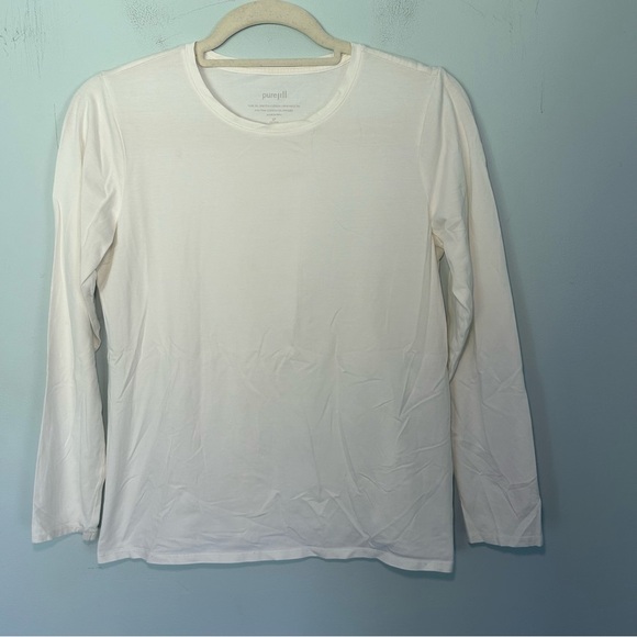PureJill J.Jill White Stretch Cotton Crew Neck Tee Size Small Petite - Picture 1 of 8